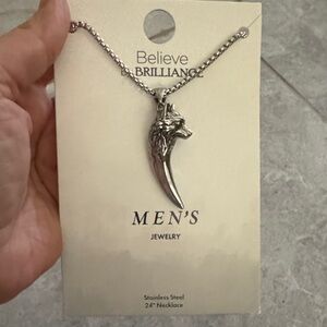 Men's Silver Wolf Fang Pendant Necklace